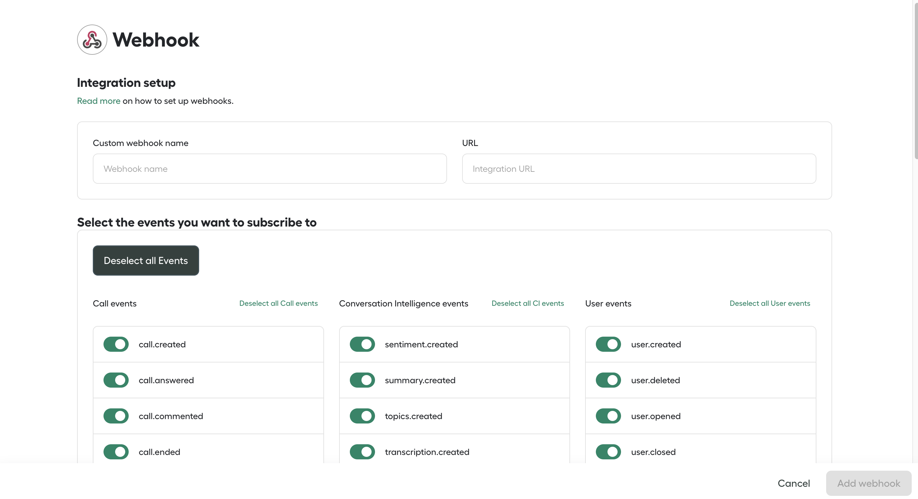Webhook creation